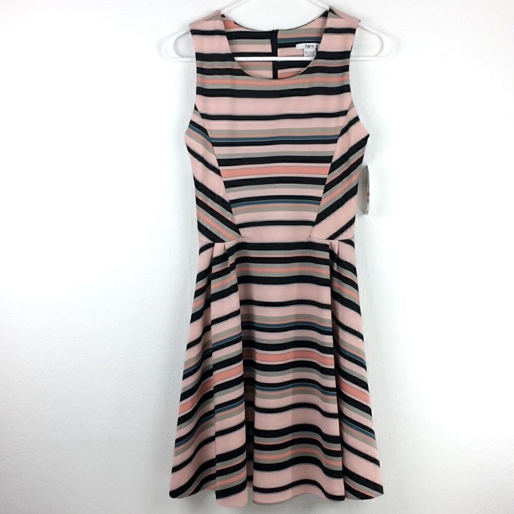 Bar lll blush pink black teal stripe A line sleeveless dress NEW